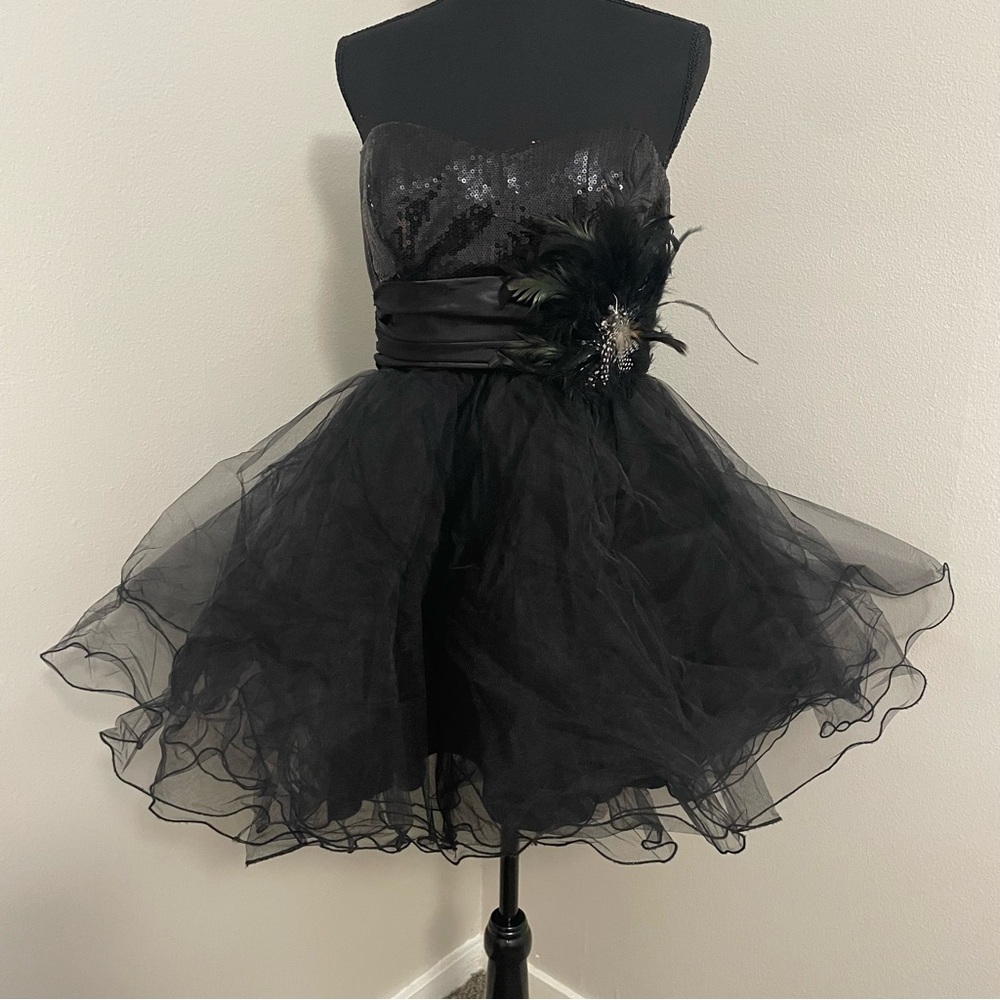 SPEECHLESS Juniors Sz 9 Sequin‎ Feather Organza Tutu Strapless Mini Dress HOCO